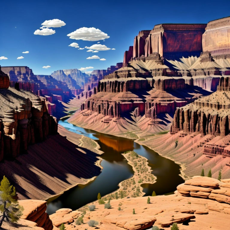 Majestic canyon landscape with winding river and rock formations