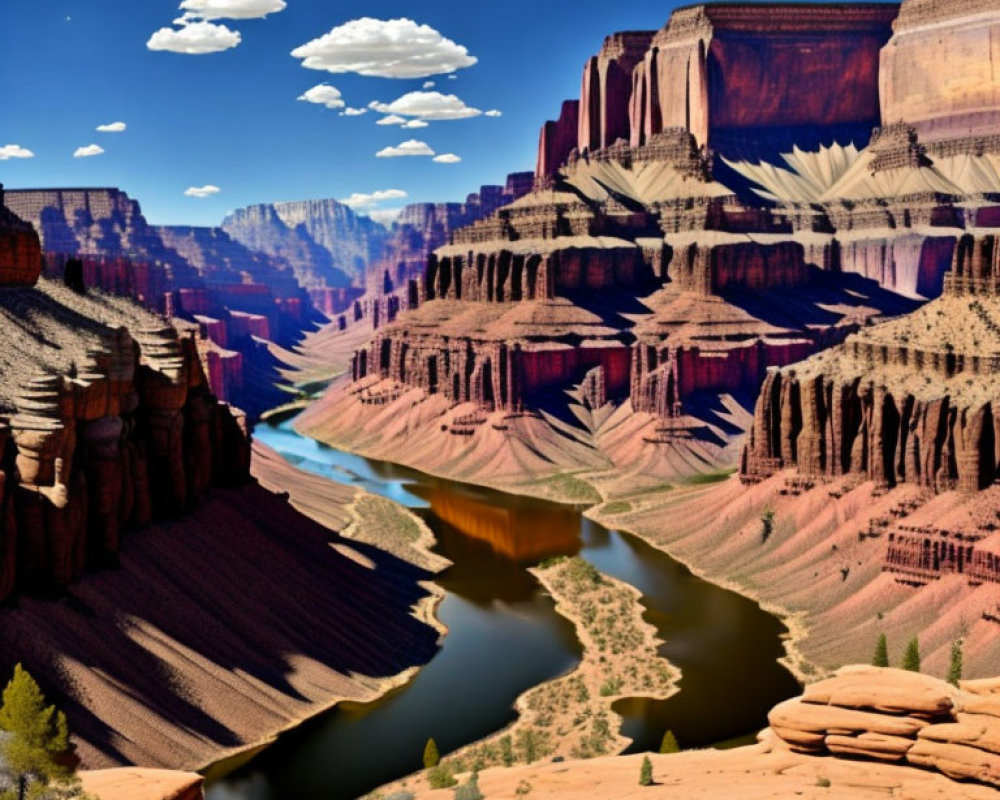 Majestic canyon landscape with winding river and rock formations