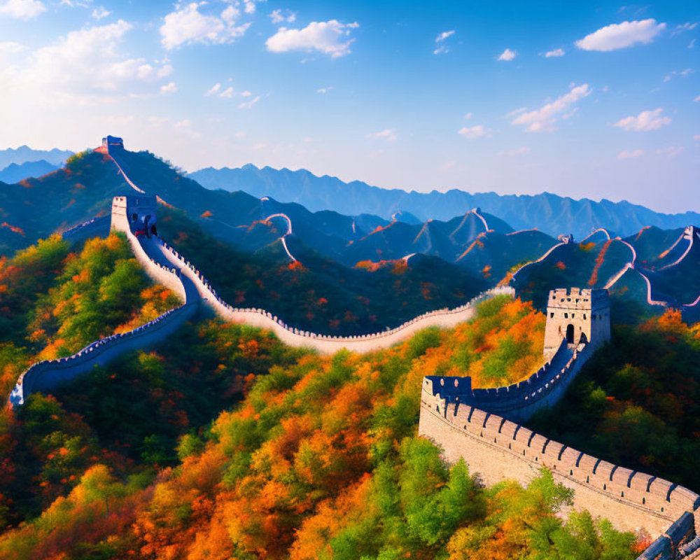 Autumnal Great Wall of China in Mountainous Landscape