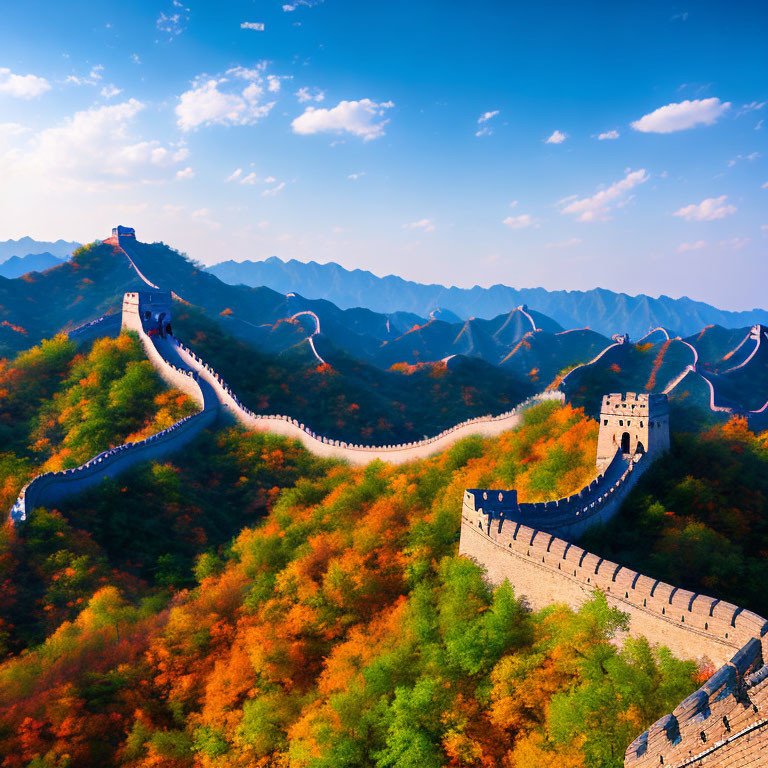 Autumnal Great Wall of China in Mountainous Landscape