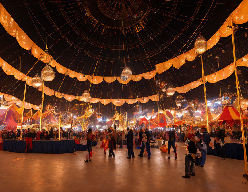 Festive Event with Orange Drapes and Lanterns