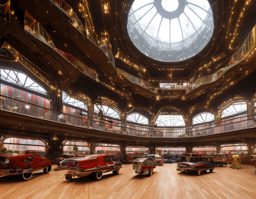 Vintage Cars Exhibit in Elaborate Wooden Structure