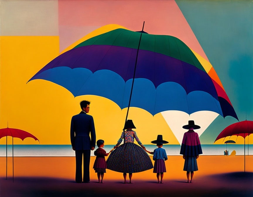 Colorful Umbrella Silhouettes in Stylized Painting