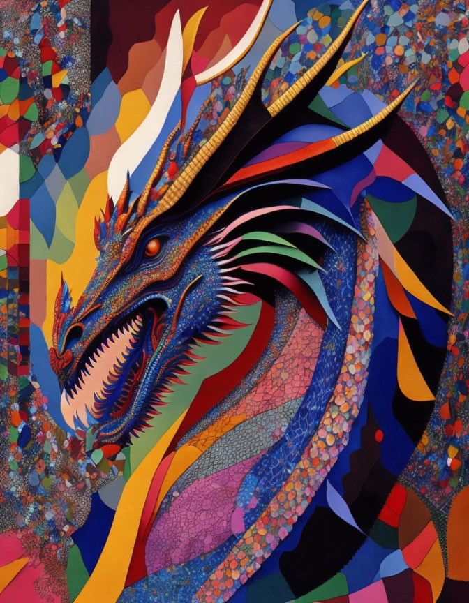 Colorful Dragon Mosaic Illustration with Detailed Patterns