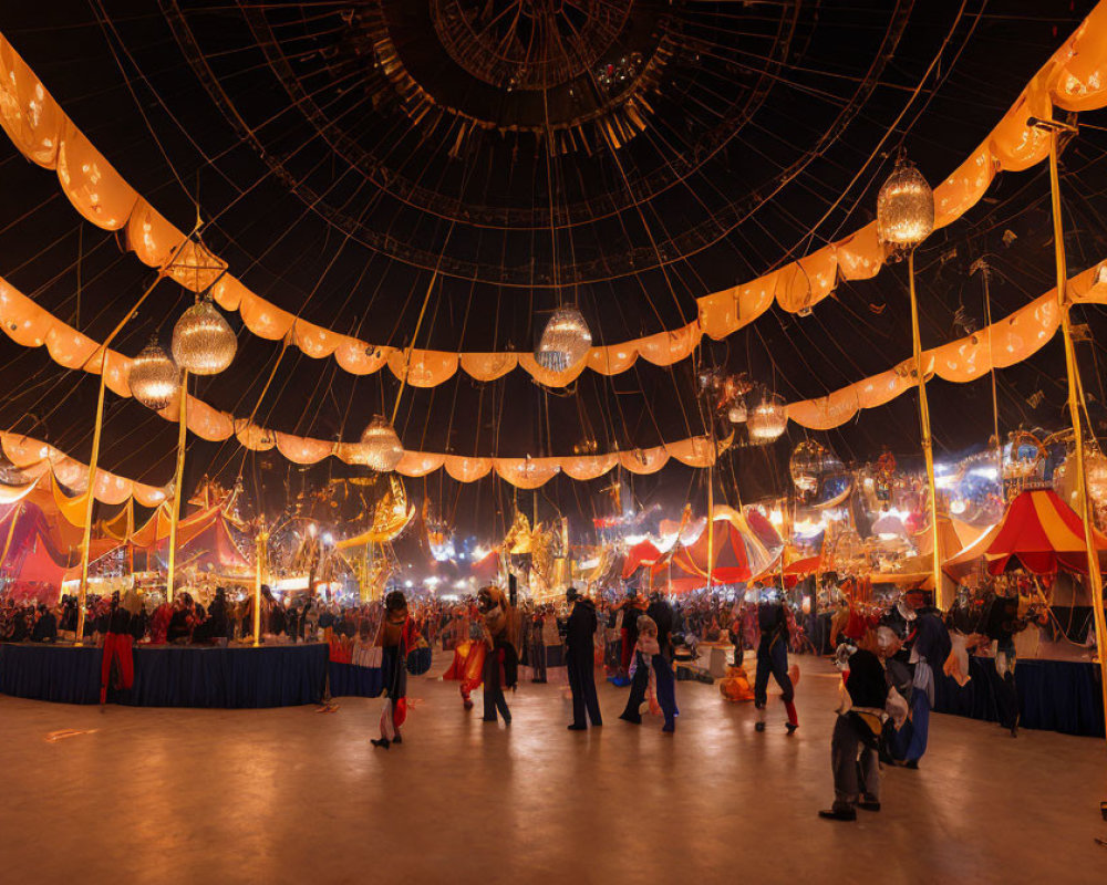 Festive Event with Orange Drapes and Lanterns