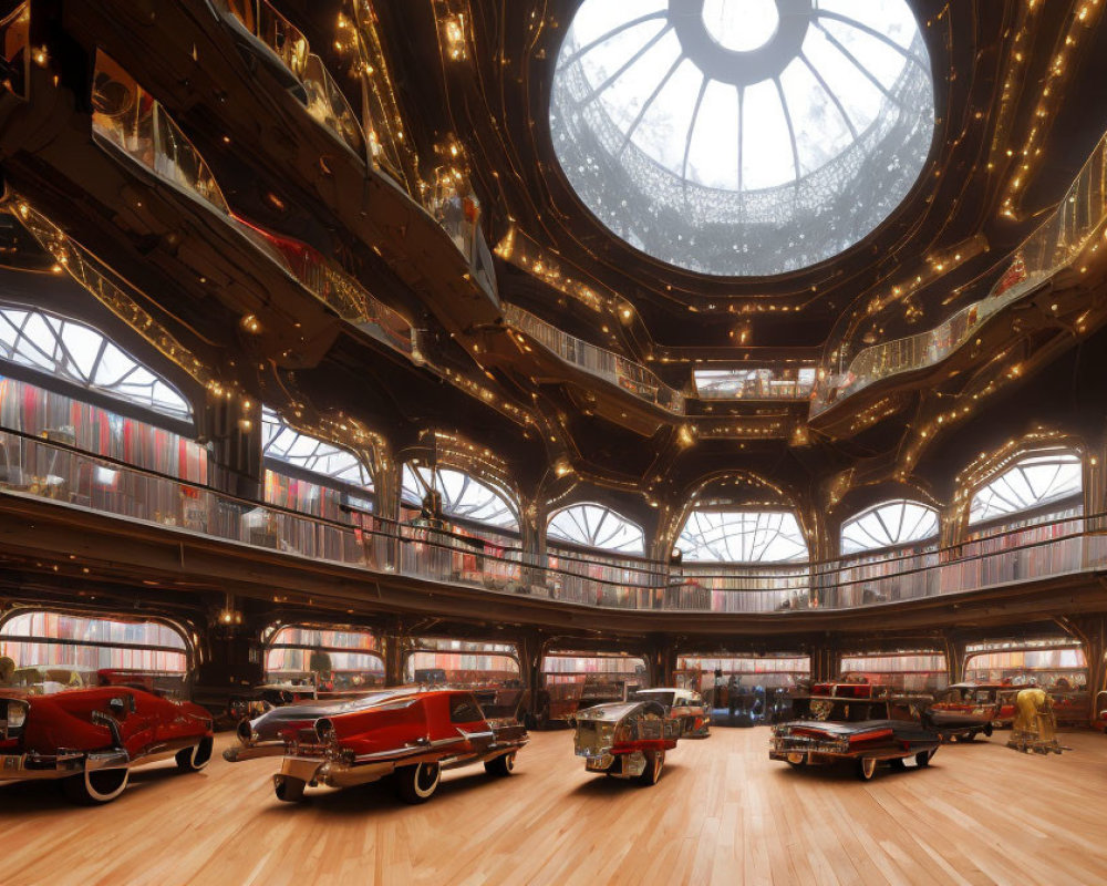 Vintage Cars Exhibit in Elaborate Wooden Structure