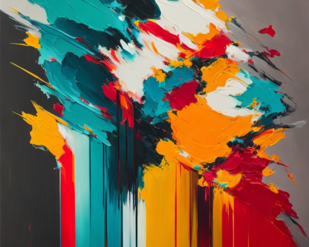 Colorful Abstract Painting with Red, Blue, Yellow, and White Strokes