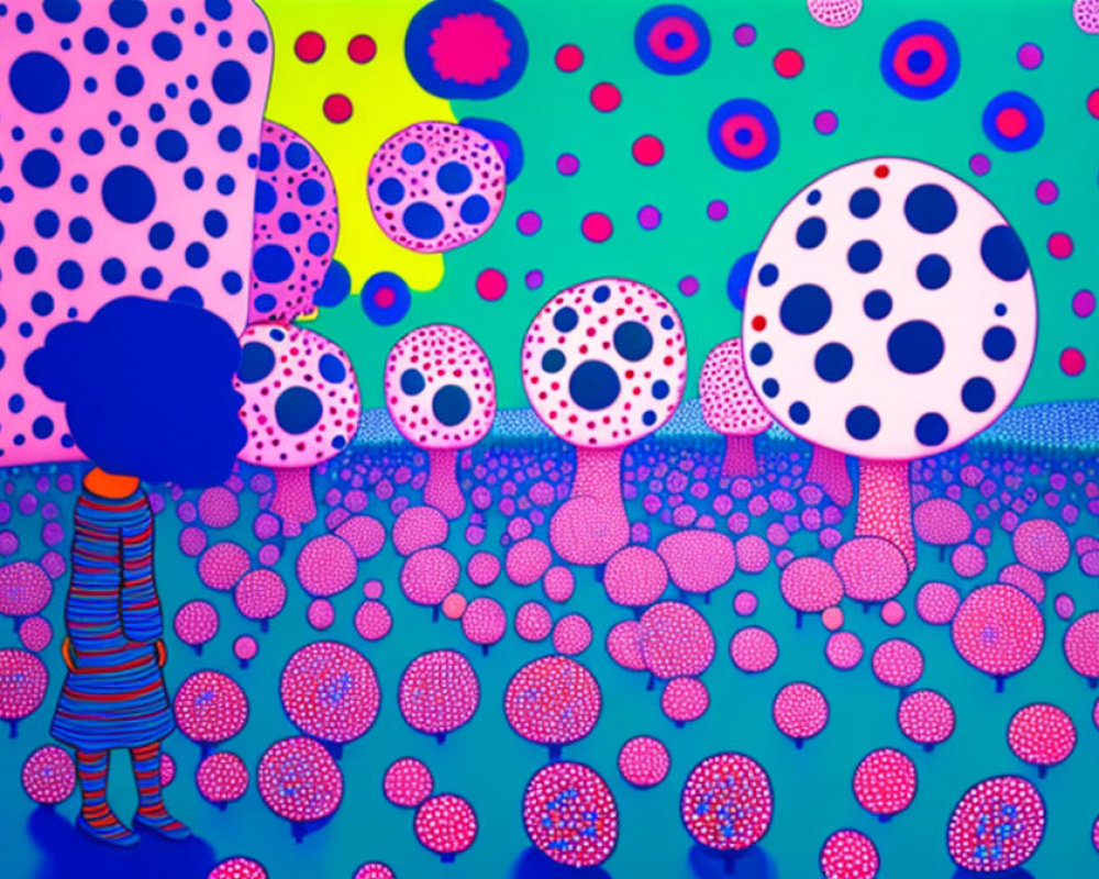 Colorful Psychedelic Artwork with Polka-Dotted Trees & Landscape