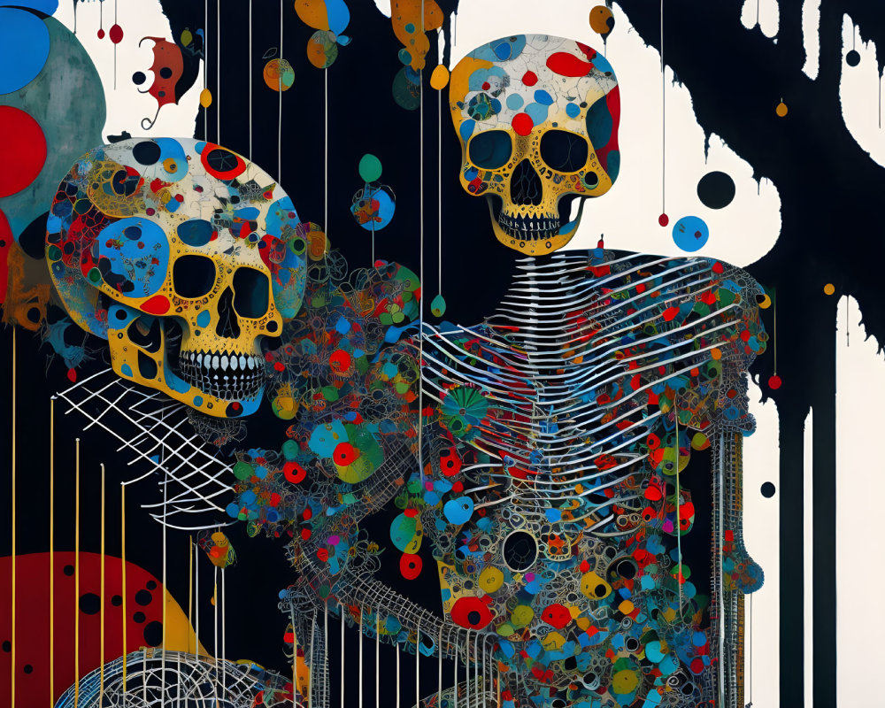 Colorful Abstract Art: Skulls and Skeletons with Dripping Paint