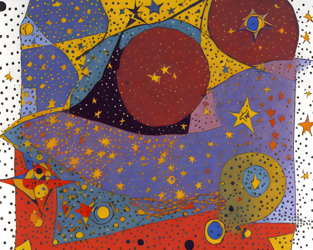 Vibrant Cosmic-Inspired Abstract Artwork with Stars and Planets