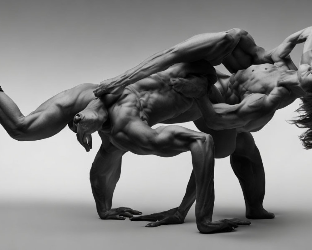 Muscular individuals in challenging artistic pose