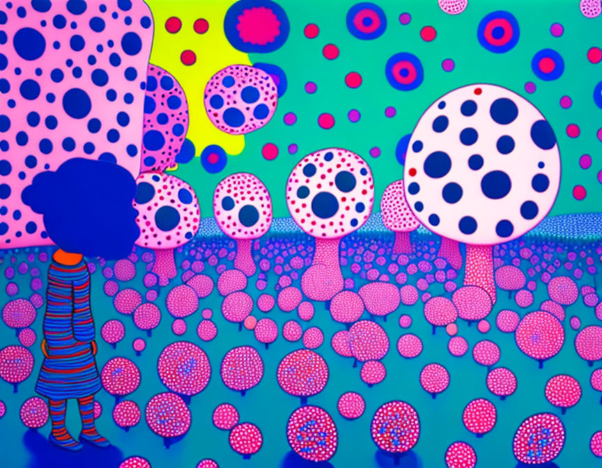 Colorful Psychedelic Artwork with Polka-Dotted Trees & Landscape