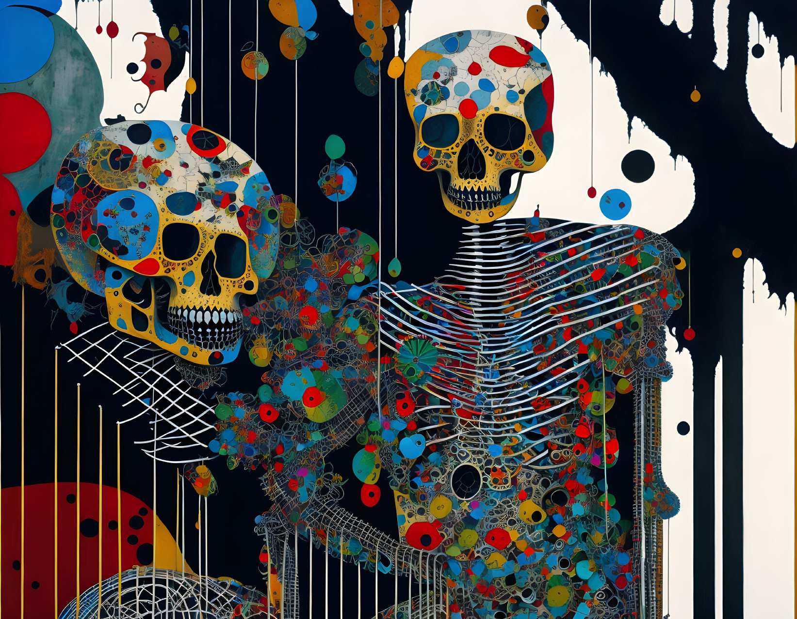 Colorful Abstract Art: Skulls and Skeletons with Dripping Paint