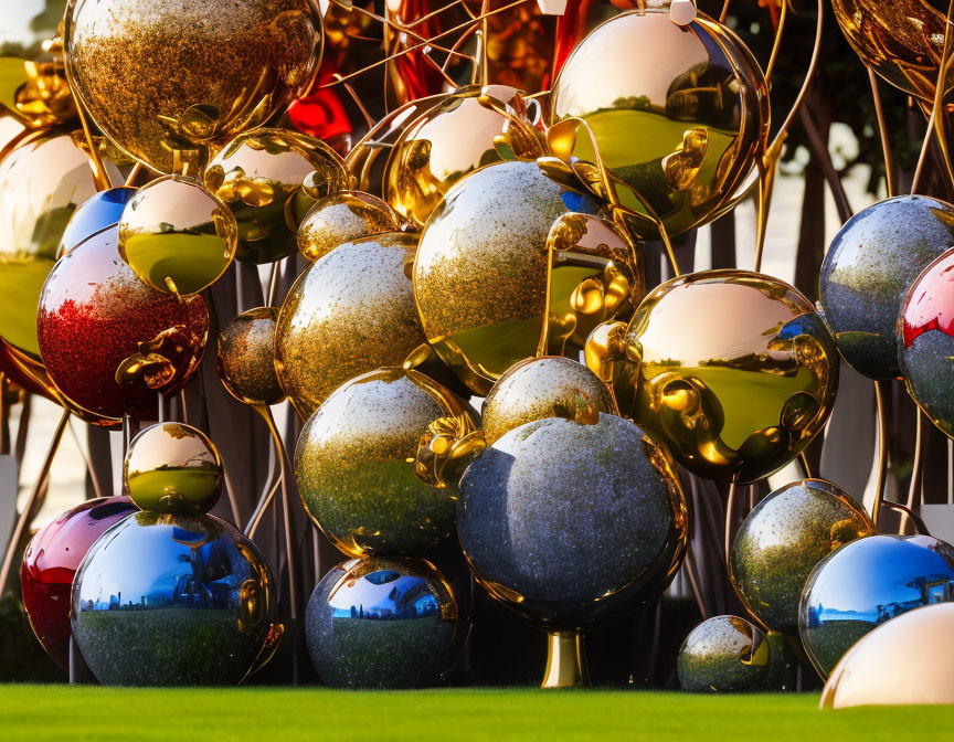 Shiny Multicolored Christmas Ornaments on Metal Frames