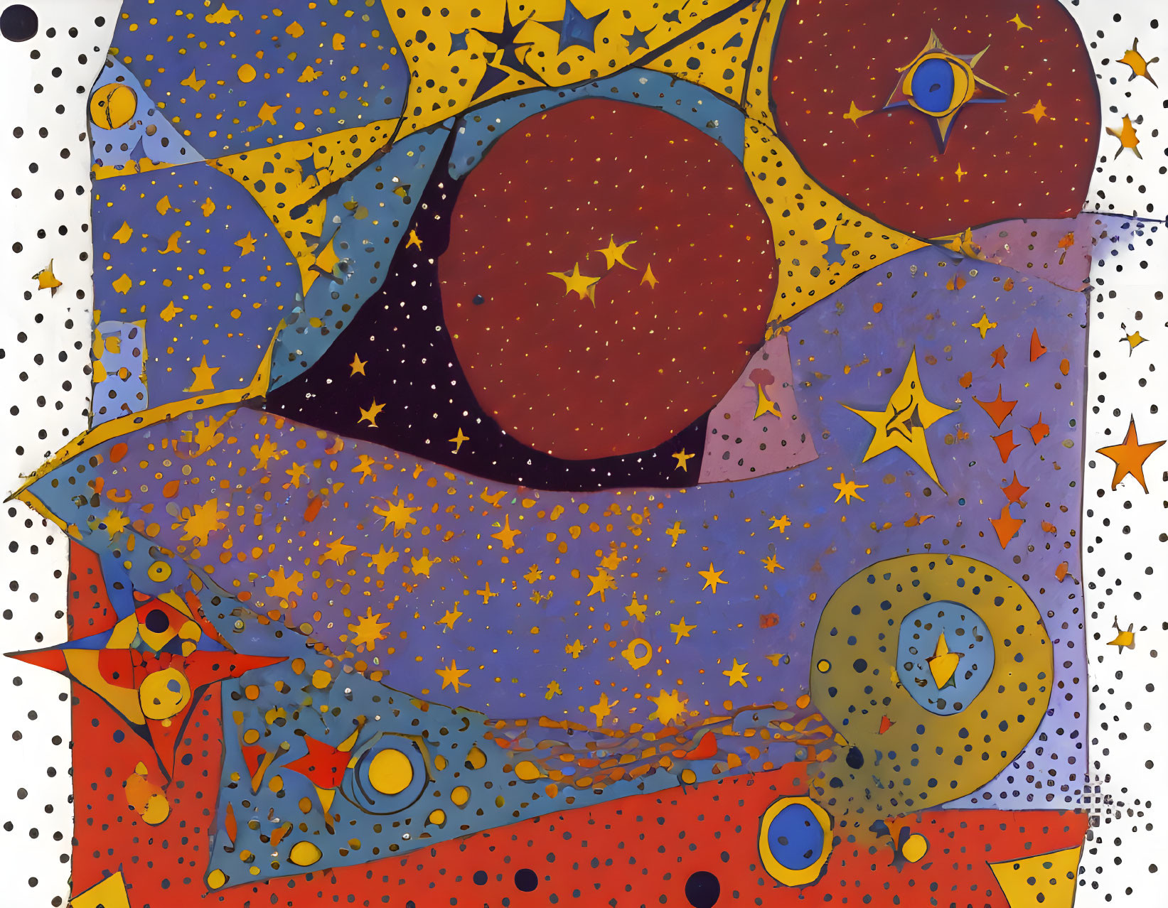 Vibrant Cosmic-Inspired Abstract Artwork with Stars and Planets