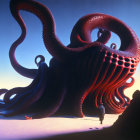 Surreal 3D rendering of giant shadowy octopus in minimalist landscape