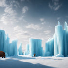 Icy Fantasy Landscape with Blue Ice Formations and Unique Characters