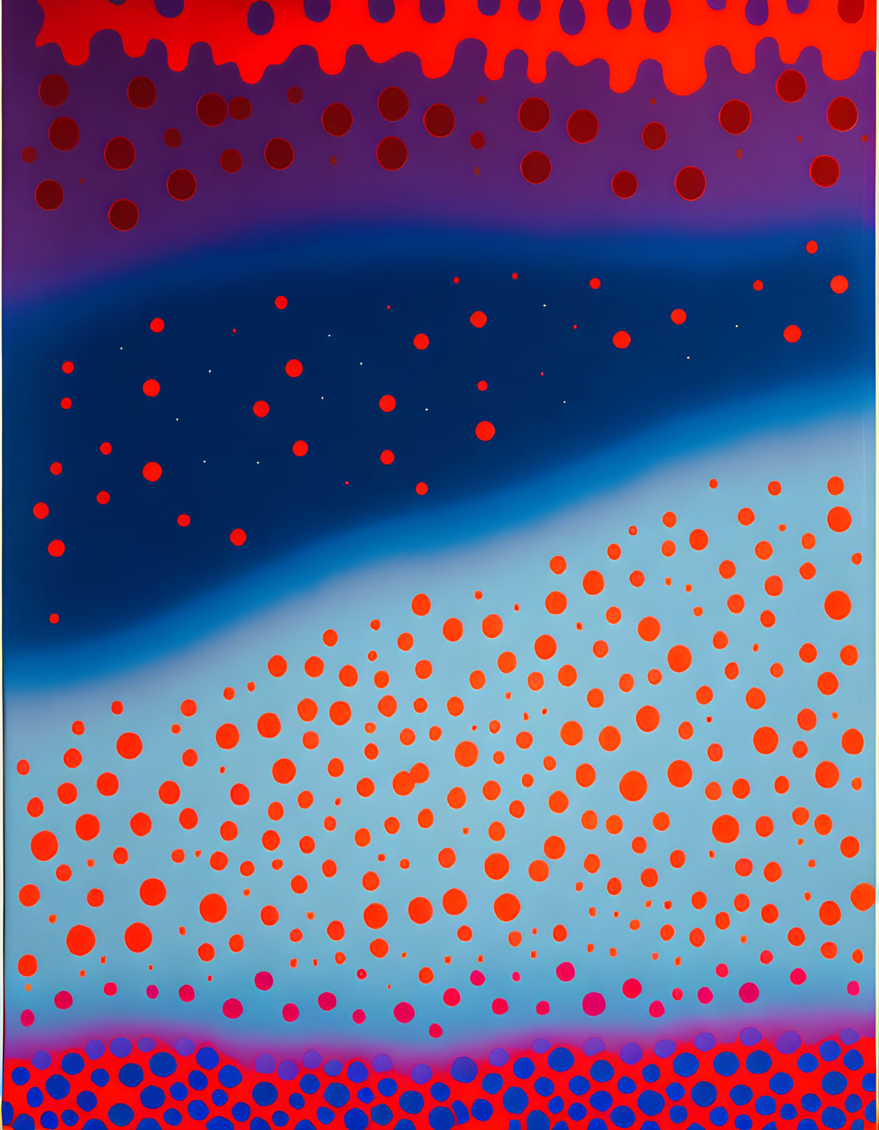 Abstract Blue and Orange Wave Art with Dotted Patterns on Gradient Background