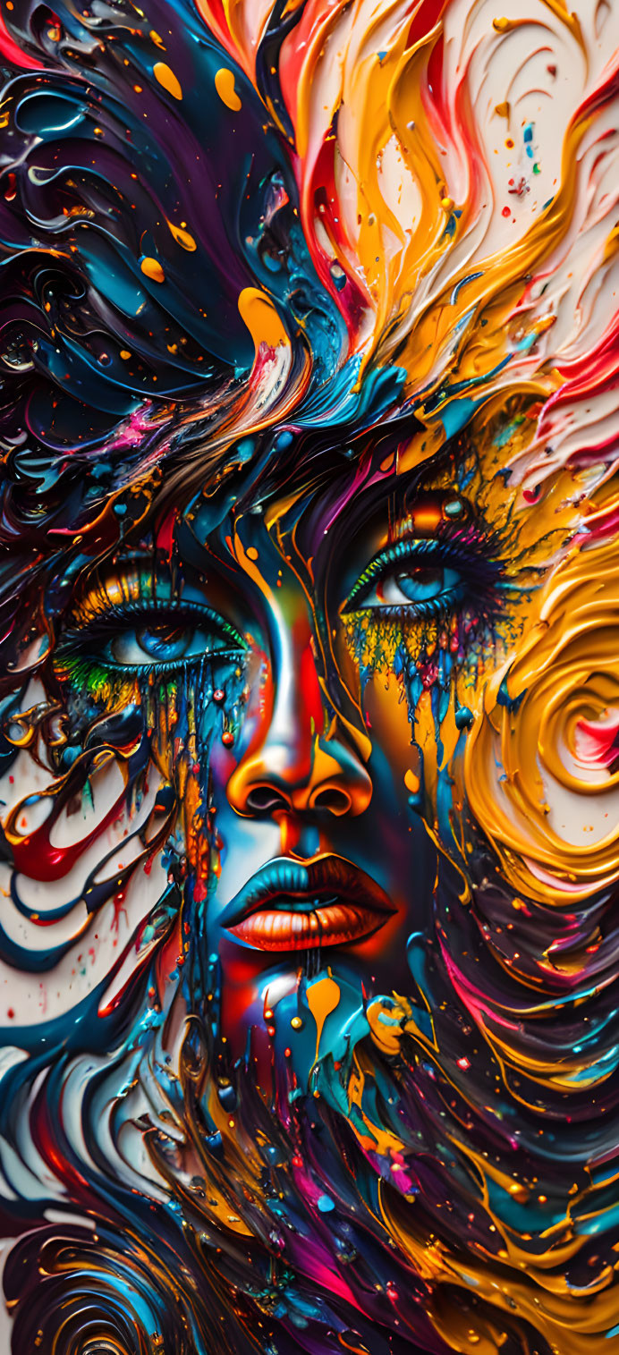 Colorful digital artwork: Woman's face with swirling, paint-like textures