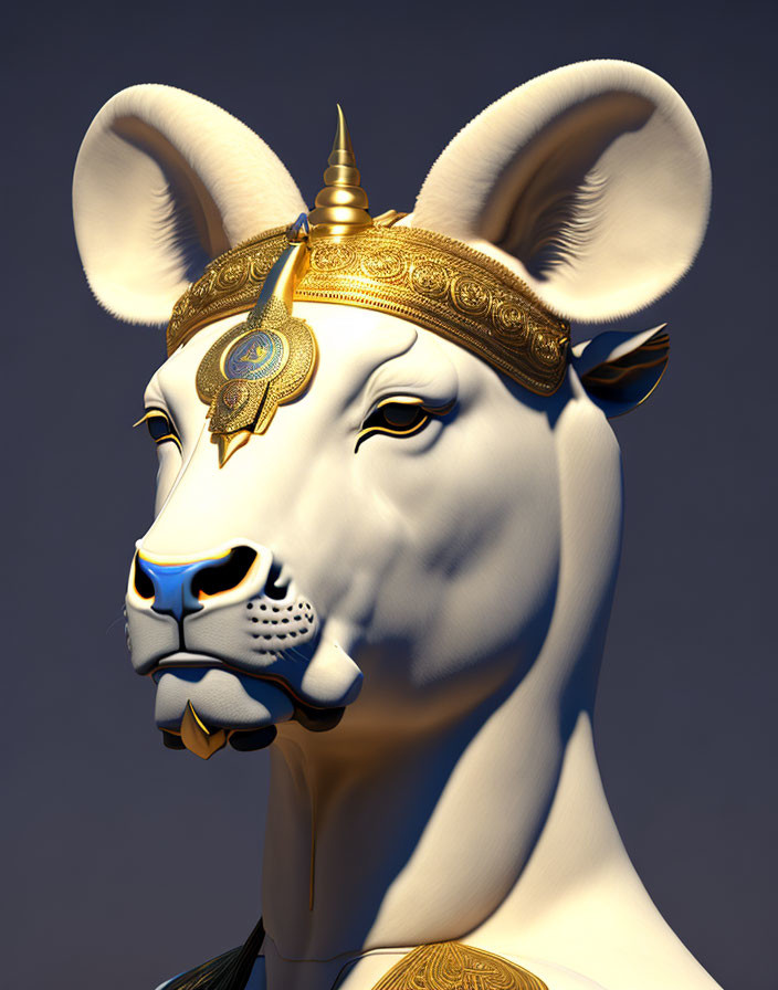 Stylized white bovine with golden crown and mystical eye symbol