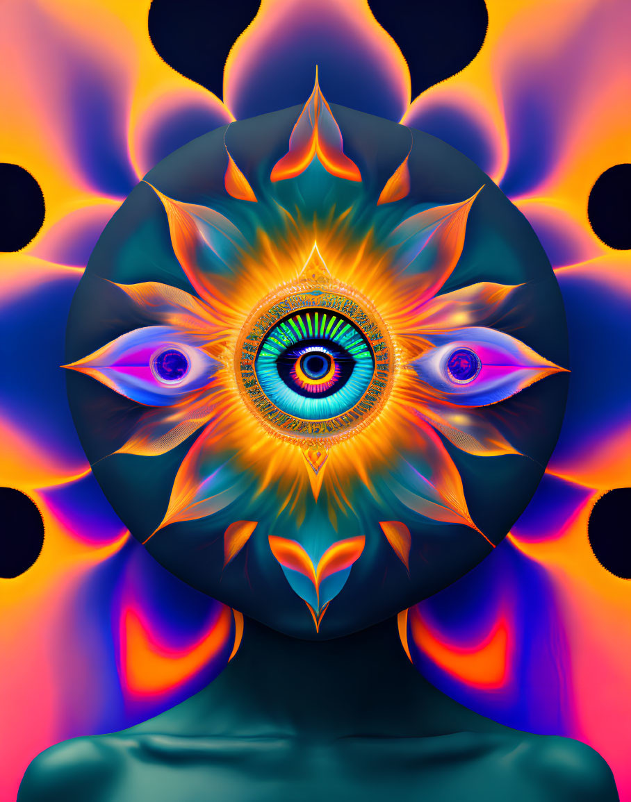 Colorful Psychedelic Art: Central Eye Surrounded by Patterns