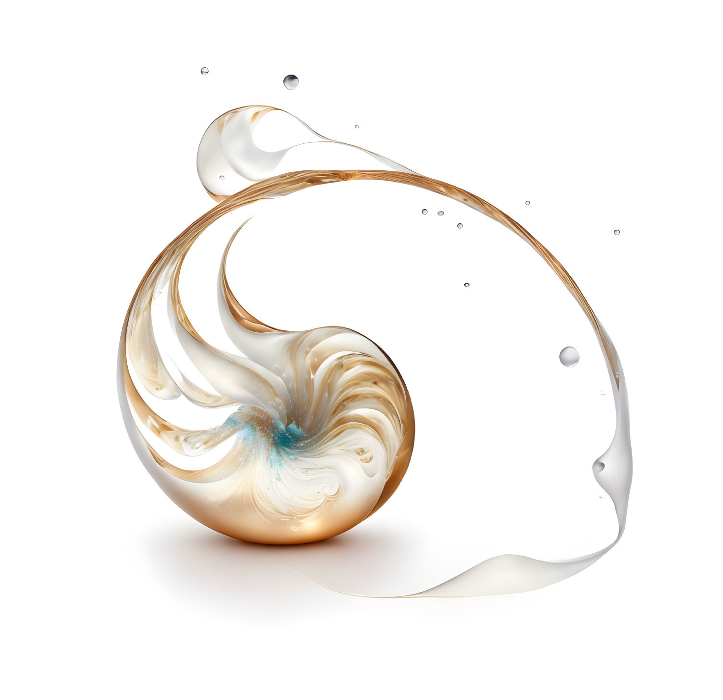 Fluid swirl of milk and honey tones with suspended droplets