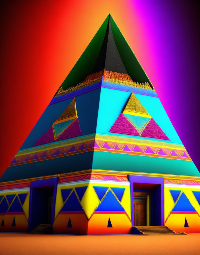 Vivid Multicolored Pyramid Graphic on Gradient Background