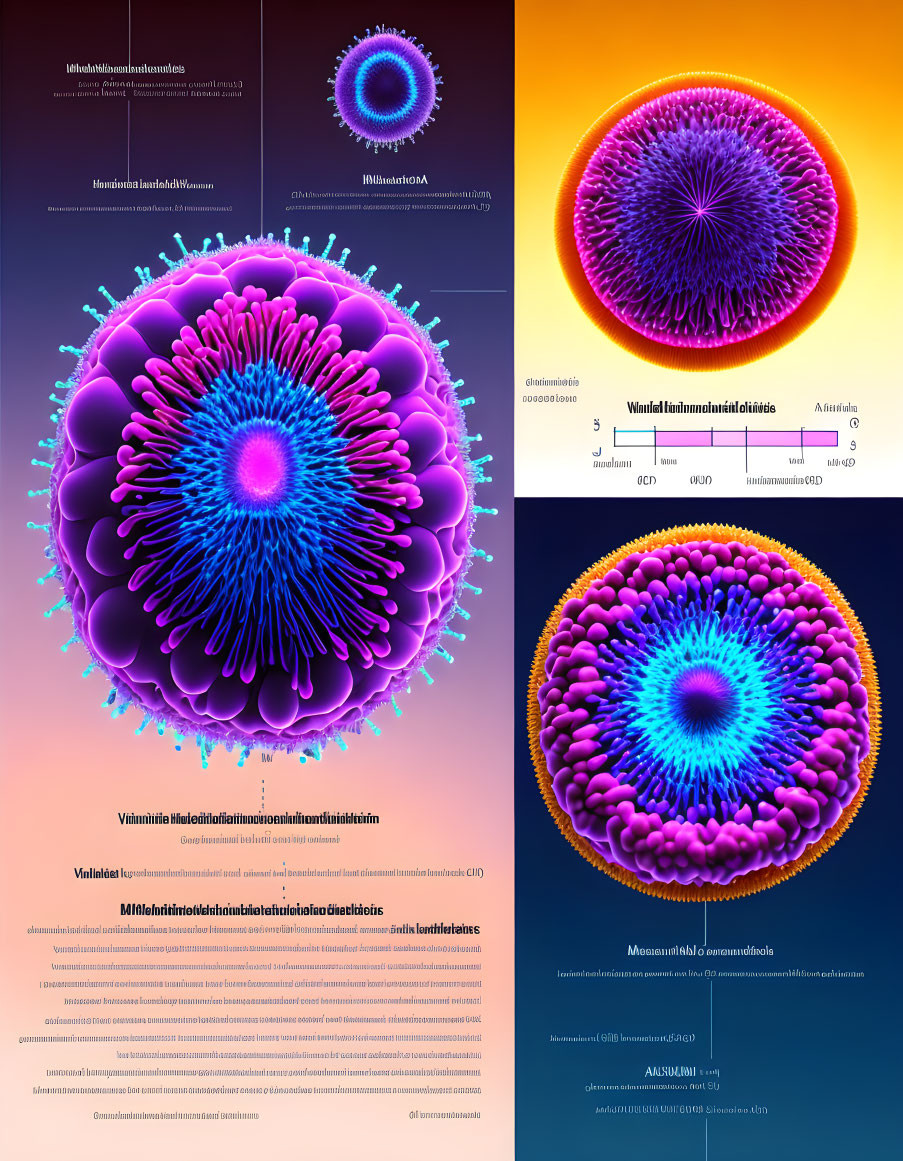 Scientific poster featuring spherical structure with labeled parts and colorful gradients