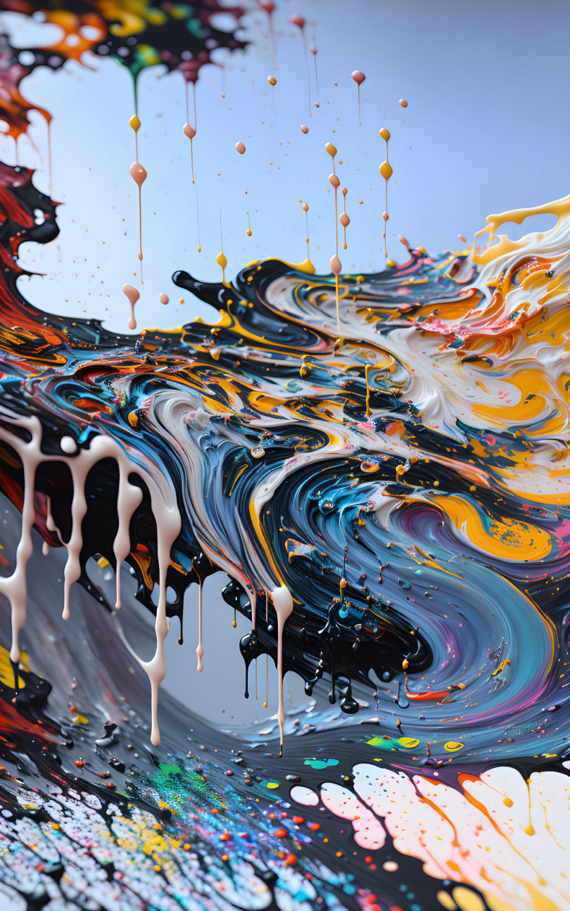 Swirling colors of paint in dynamic abstract composition