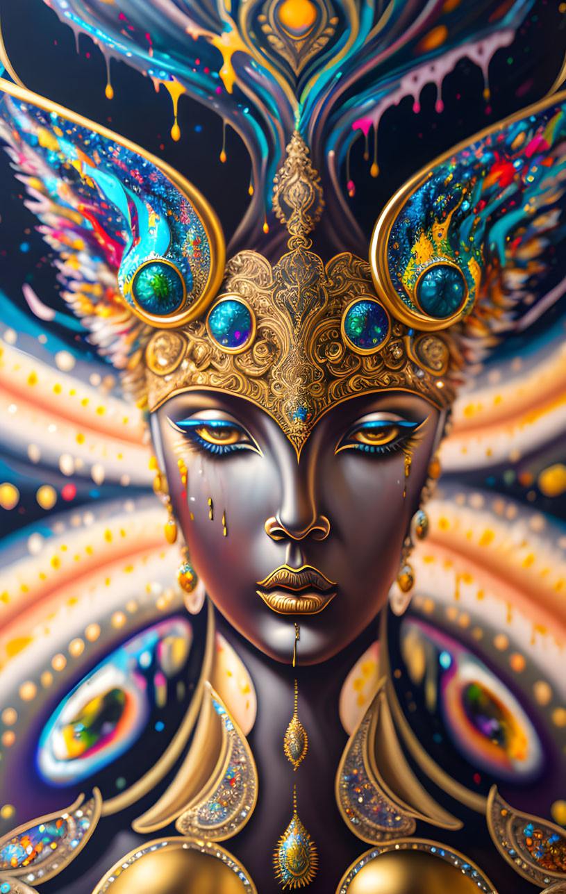 Vibrant digital art of ornate female figure with jeweled headdress