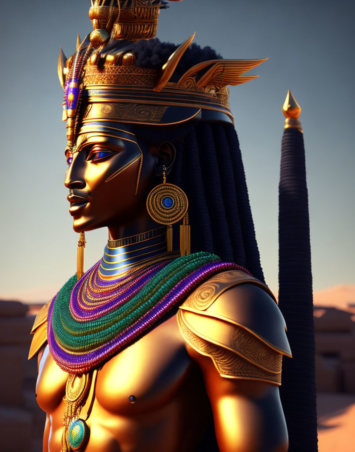 Ancient Egyptian Pharaoh 3D Rendering with Traditional Attire