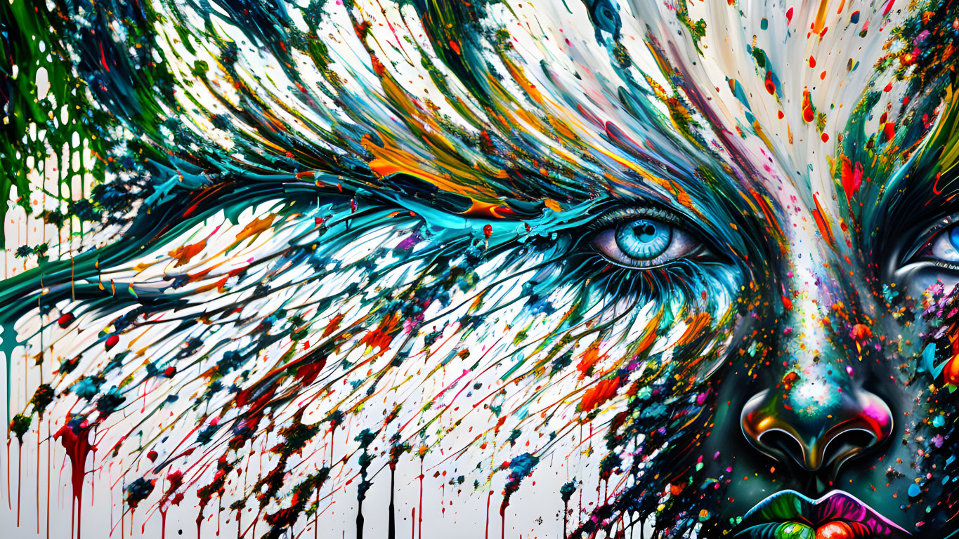 Colorful Abstract Painting Featuring Detailed Eye & Dynamic Brush Strokes