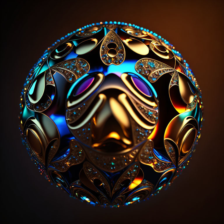 Intricate 3D Sphere Artwork with Gold, Black, and Iridescent Patterns