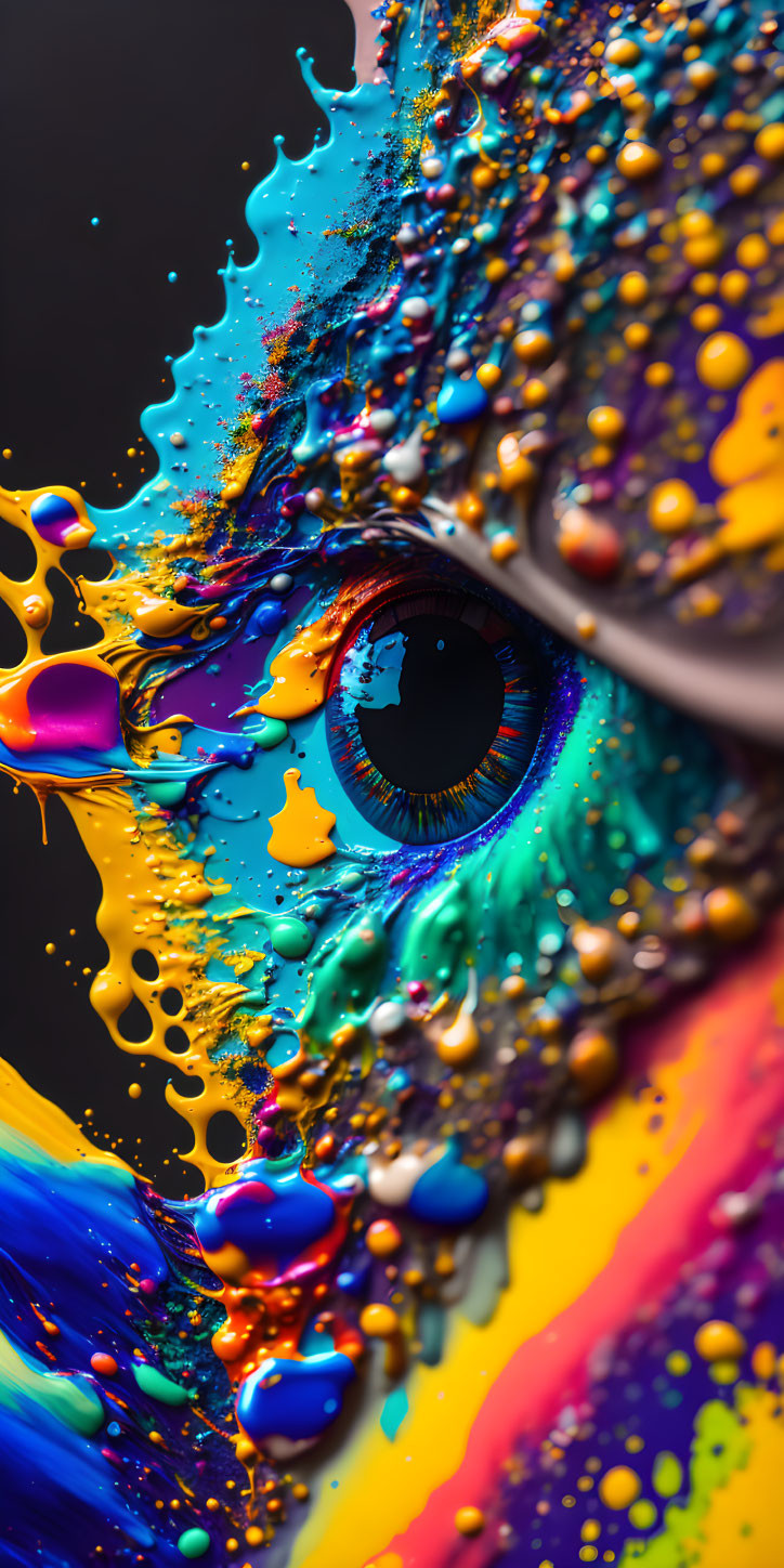 Vividly Colored Painted Eye with Multicolored Splashes