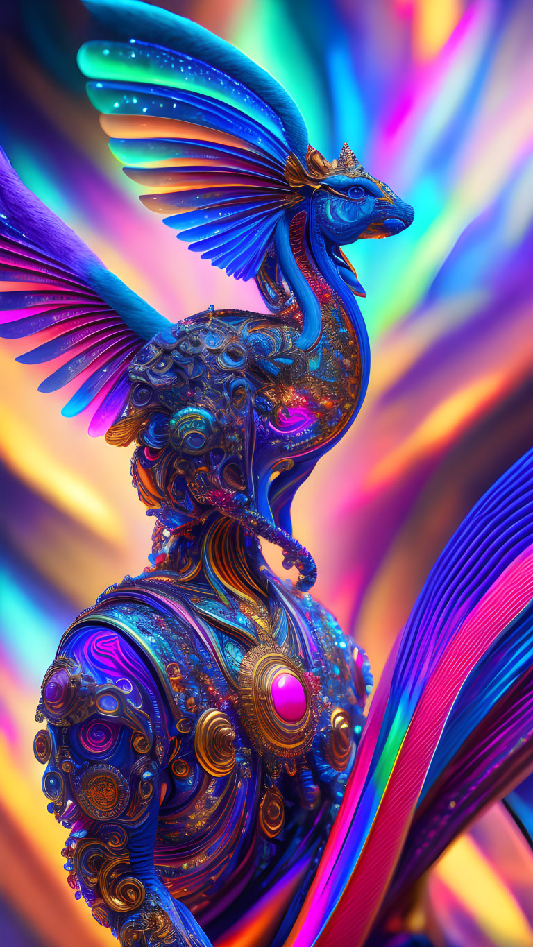 Colorful Mechanical Peacock on Abstract Background