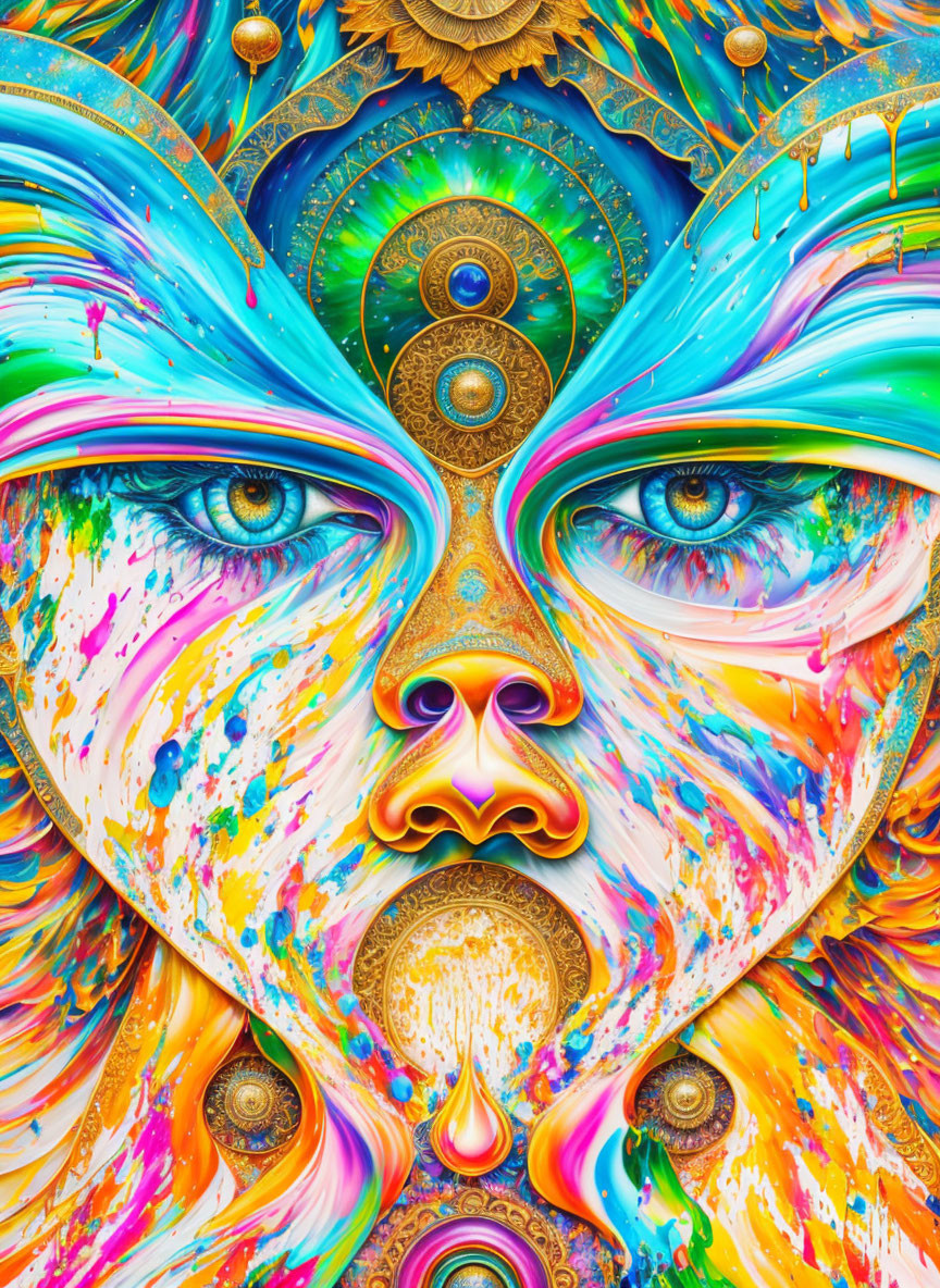 Colorful Psychedelic Art: Human Eyes in Abstract Patterns