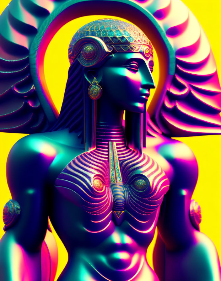 Colorful digital artwork: Stylized figure in Egyptian attire on abstract background.