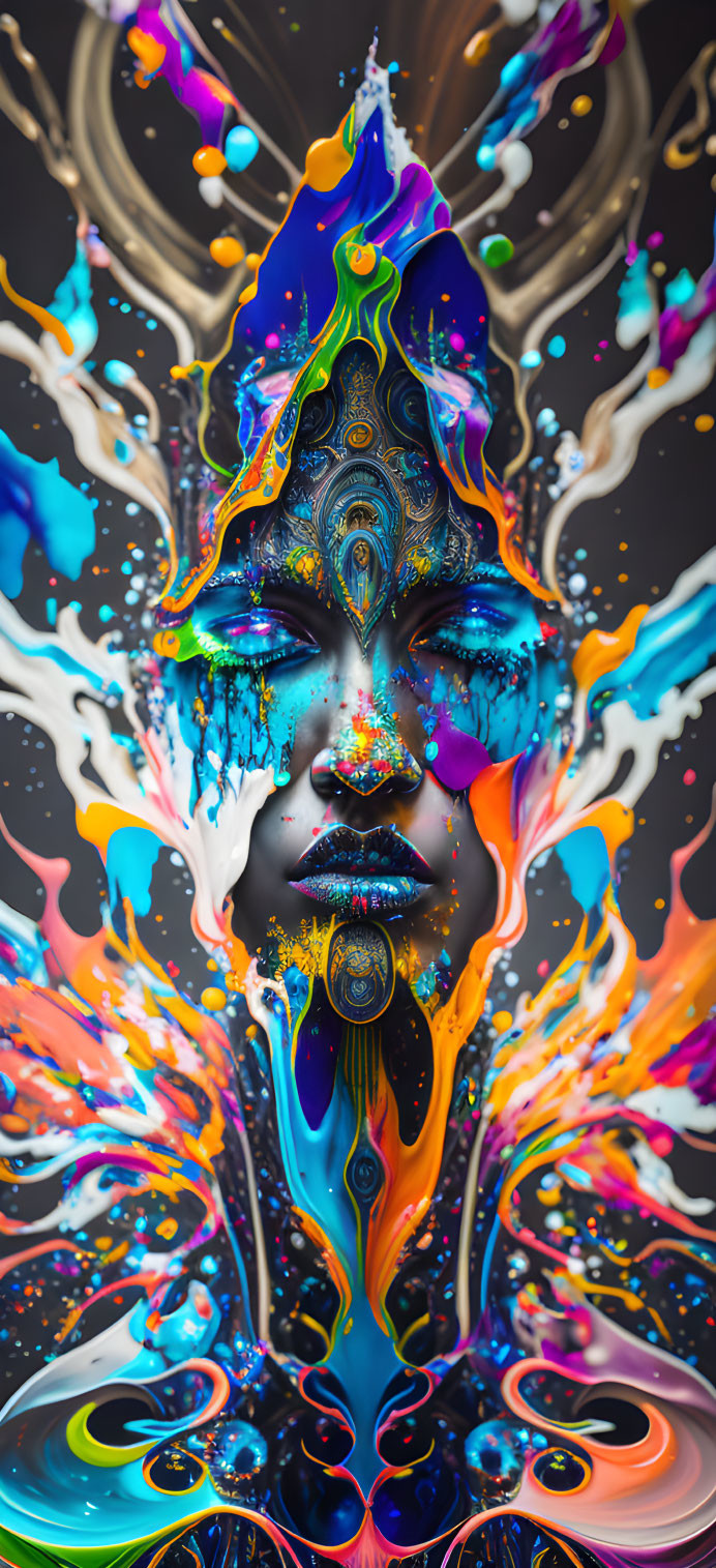 Colorful Abstract Digital Artwork: Psychedelic Face Portrait