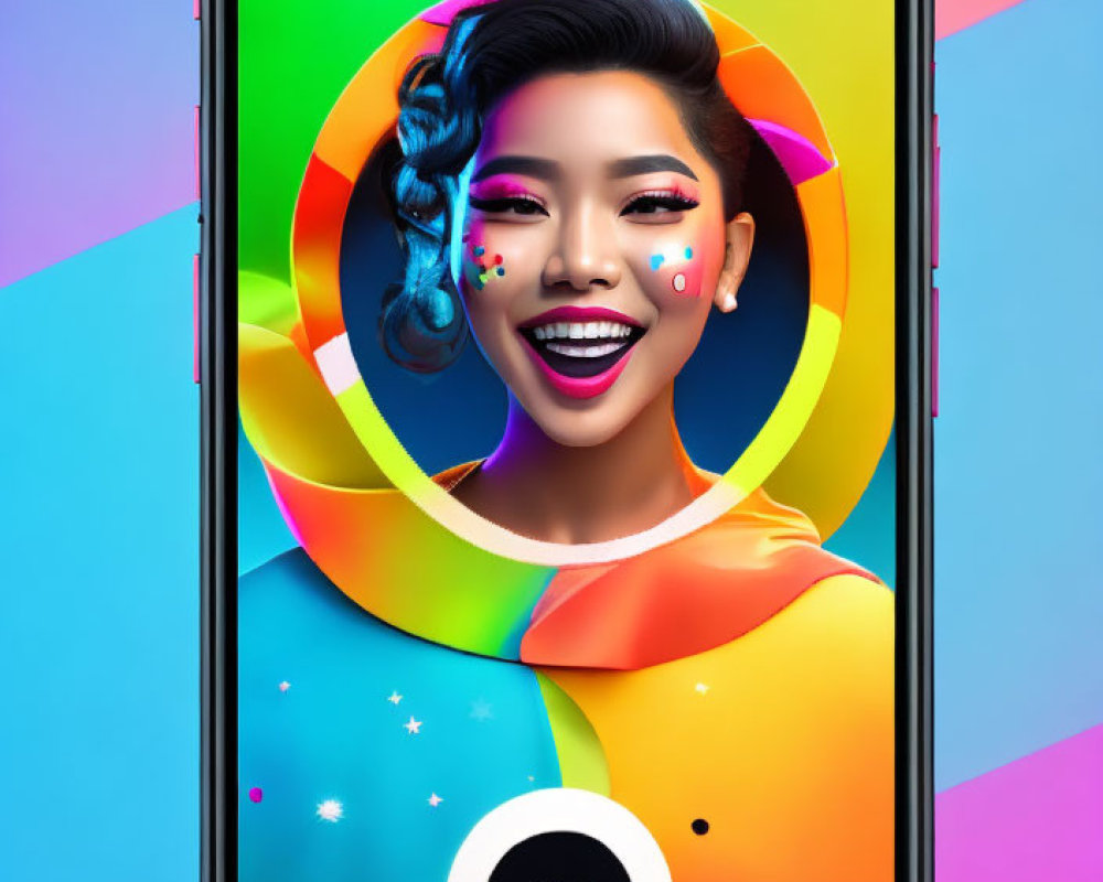 Colorful makeup woman in abstract design wallpaper for phone