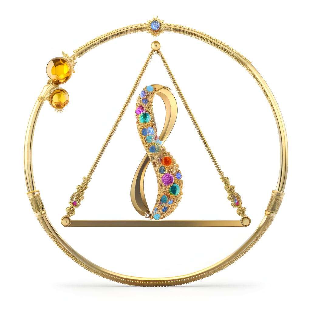 Golden Infinity Symbol with Colorful Gemstones in Circular Frame