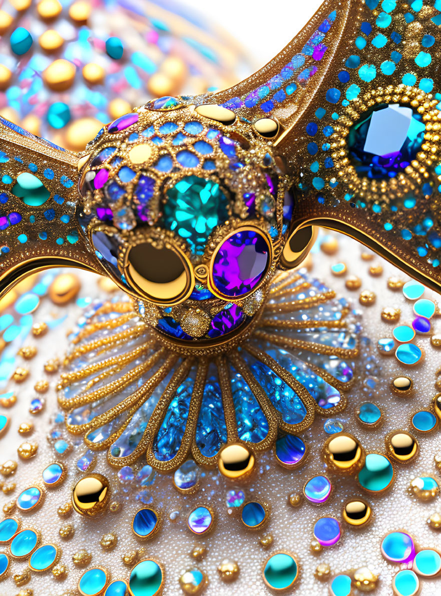 Luxurious Carnival Mask with Gems, Gold Trim, and Pearls