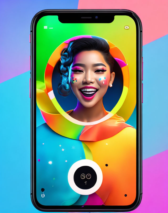 Colorful makeup woman in abstract design wallpaper for phone