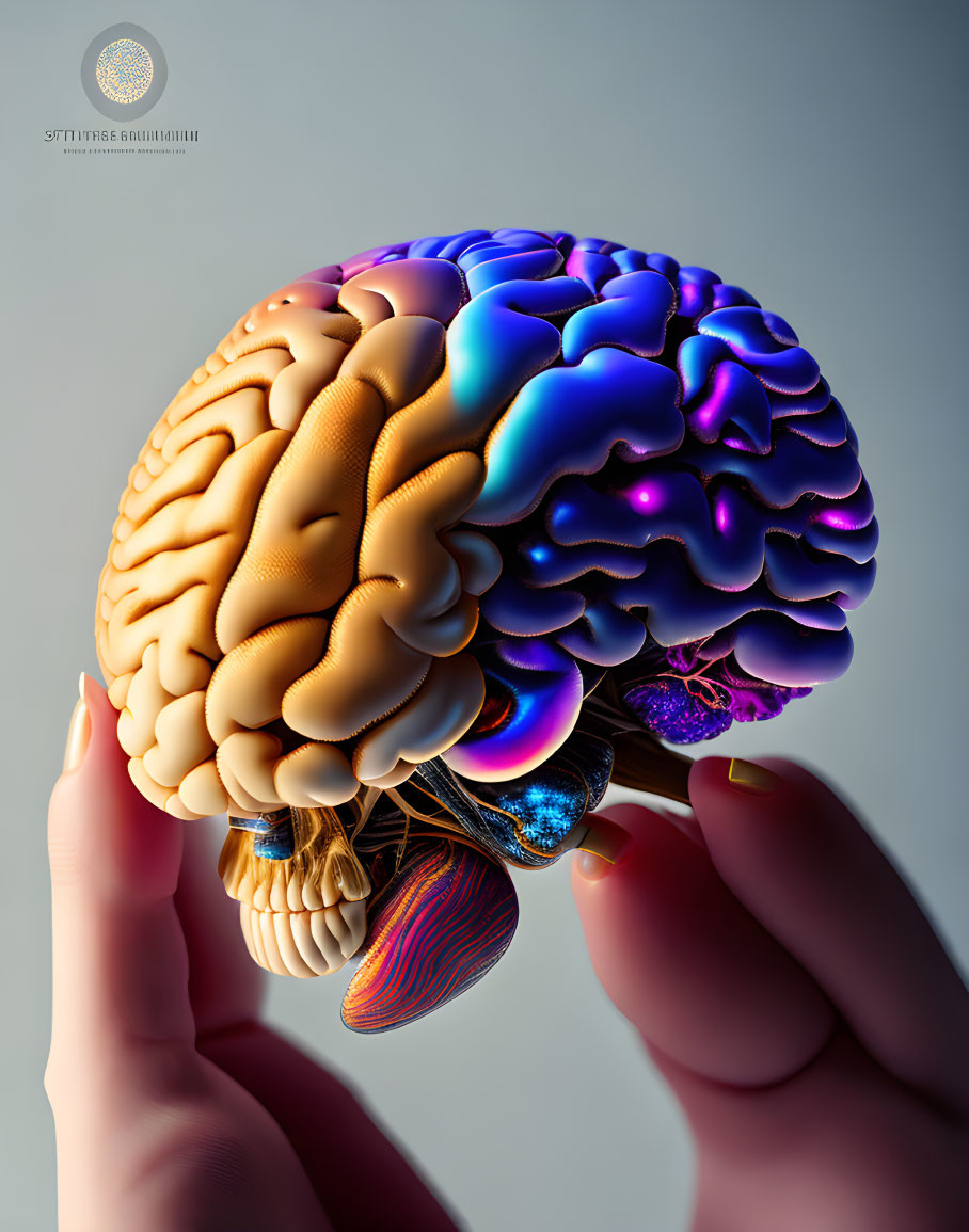 Vividly colored human brain artwork with intricate textures