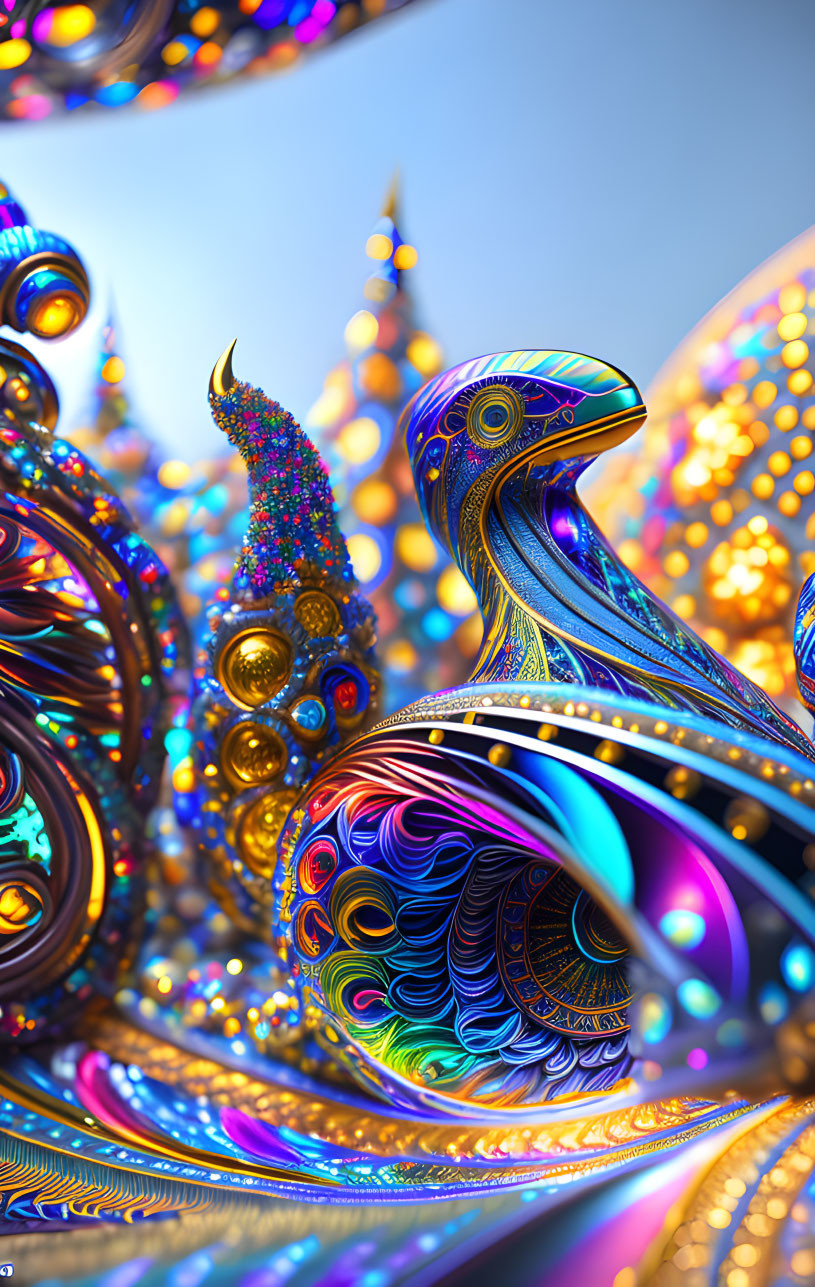 Colorful fractal art of peacock with intricate patterns