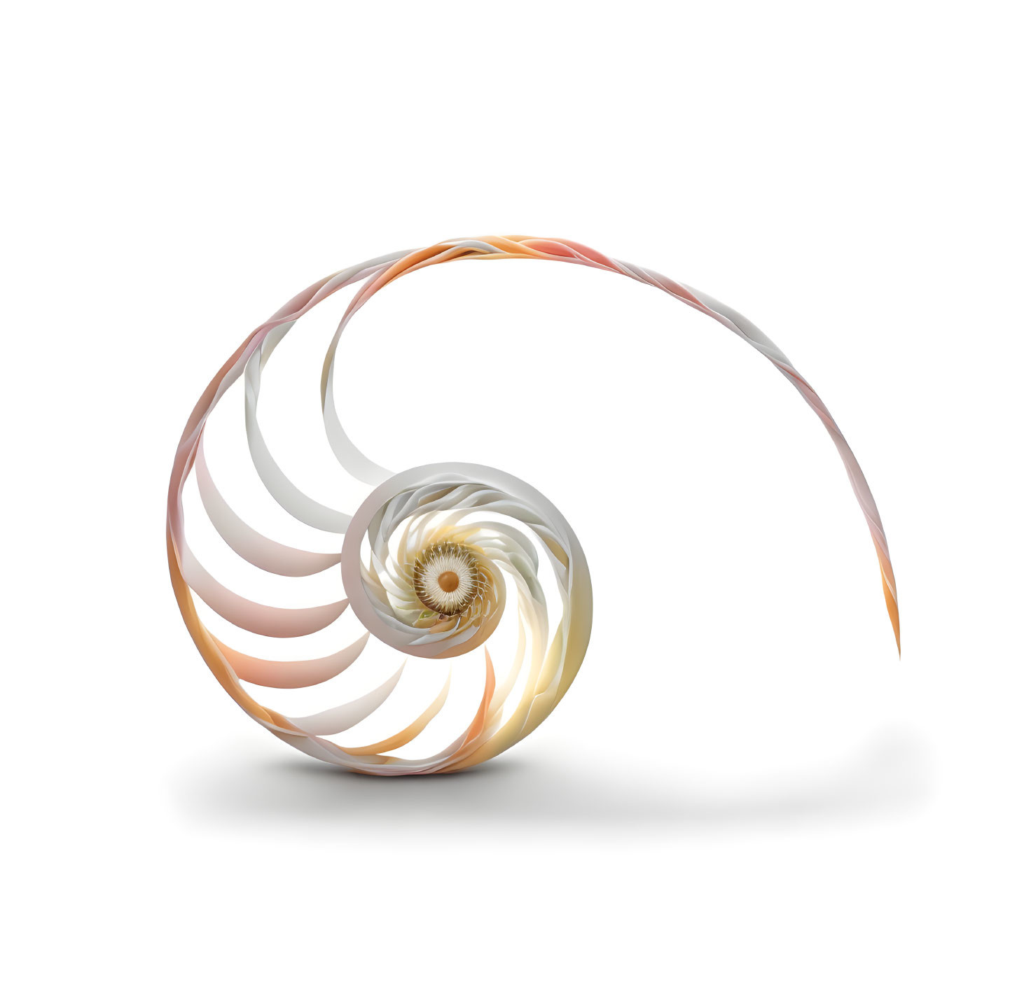 Abstract digital art: Spiral form in white to orange gradient with shadow