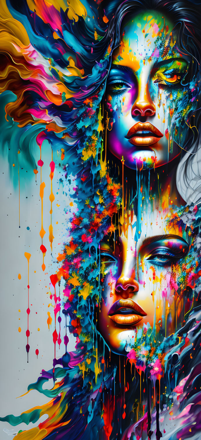 Colorful digital artwork: Two faces with paint streaks