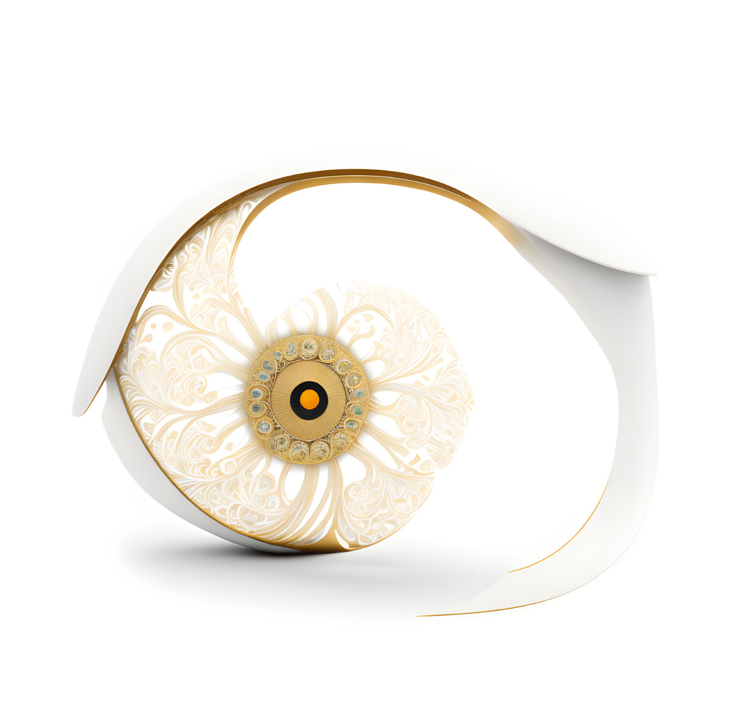 Intricate White and Gold Nautilus Shell Design on White Background