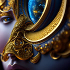 Surreal digital artwork: vibrant face with gold liquid and intricate patterns