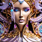 Colorful digital artwork of female figure with gold headdress & elaborate makeup