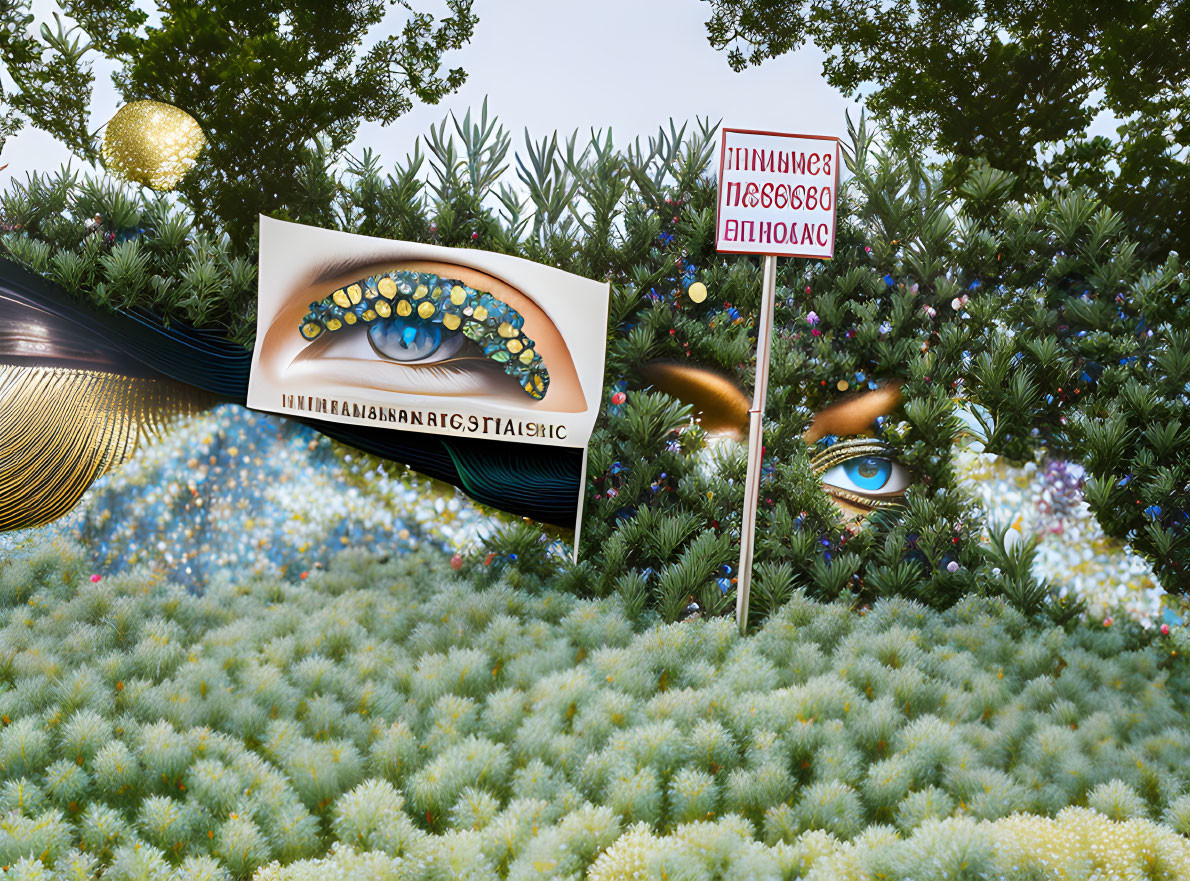 Christmas tree with blue eye sign and festive decorations